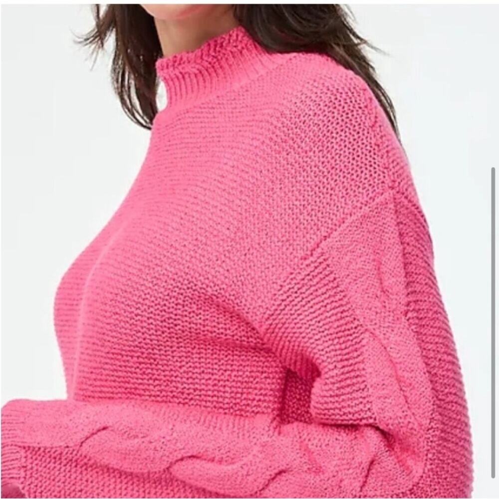 J Crew Mockneck Cable Knit Sleeve Sweater CF051 from 2024 Hot Pink NWT Size XXS